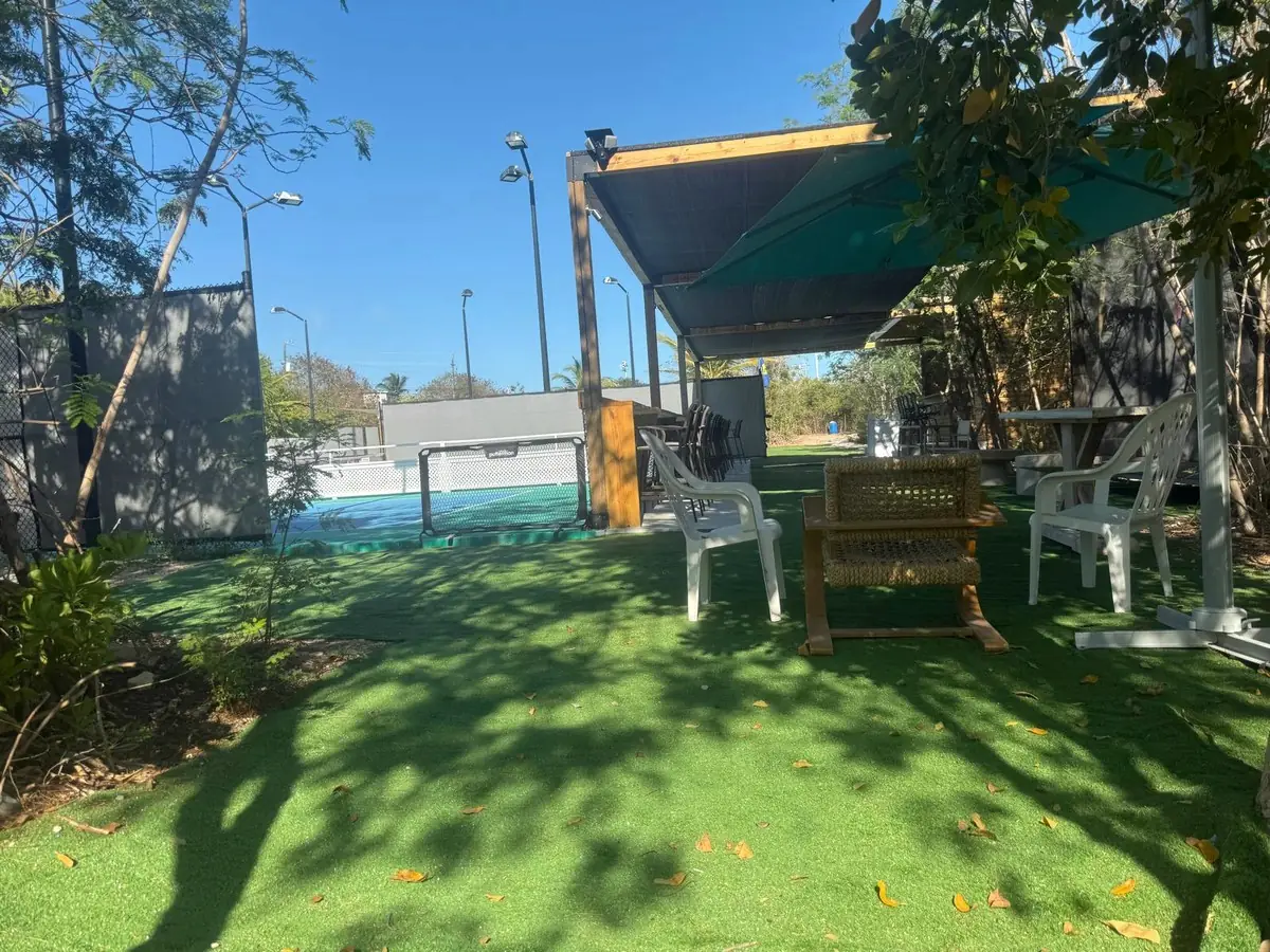 Shaded lounge area under the trees